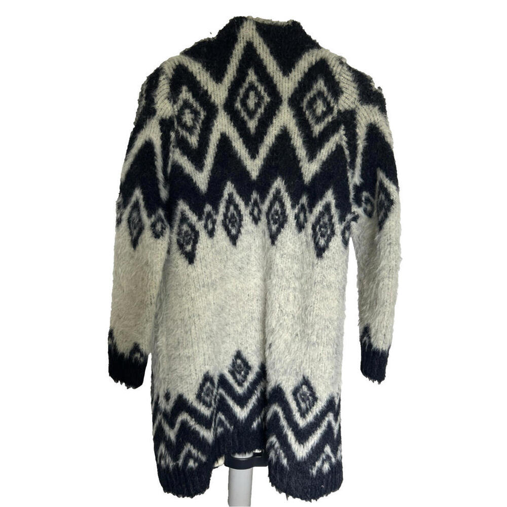 SLEEPING ON SNOW Anthropologie S Cardigan Black Ivory Alpaca Blend Cabincore - Picture 3 of 11